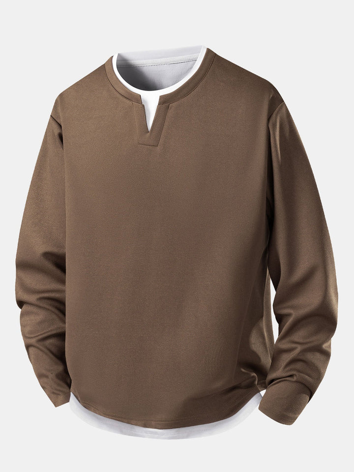 2 Pieces Relax Fit 2 In 1 Notched Collar Textured T-Shirt