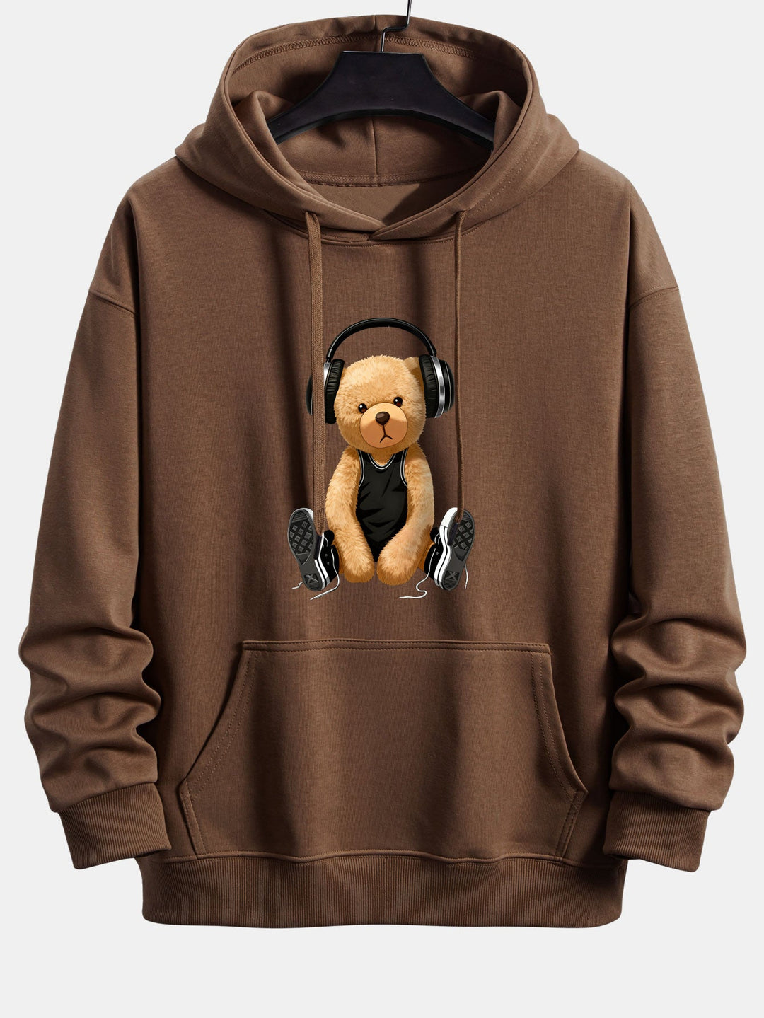 Headphone Teddy Bear Print Relax Fit  Hoodie