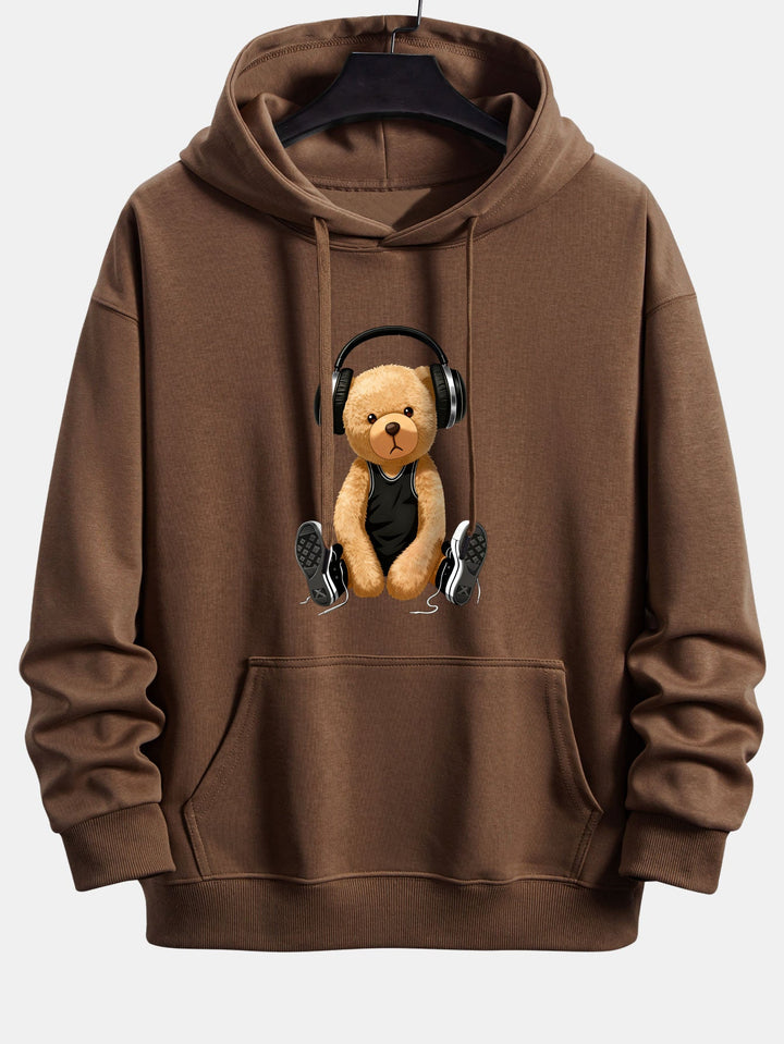 Headphone Teddy Bear Print Relax Fit  Hoodie