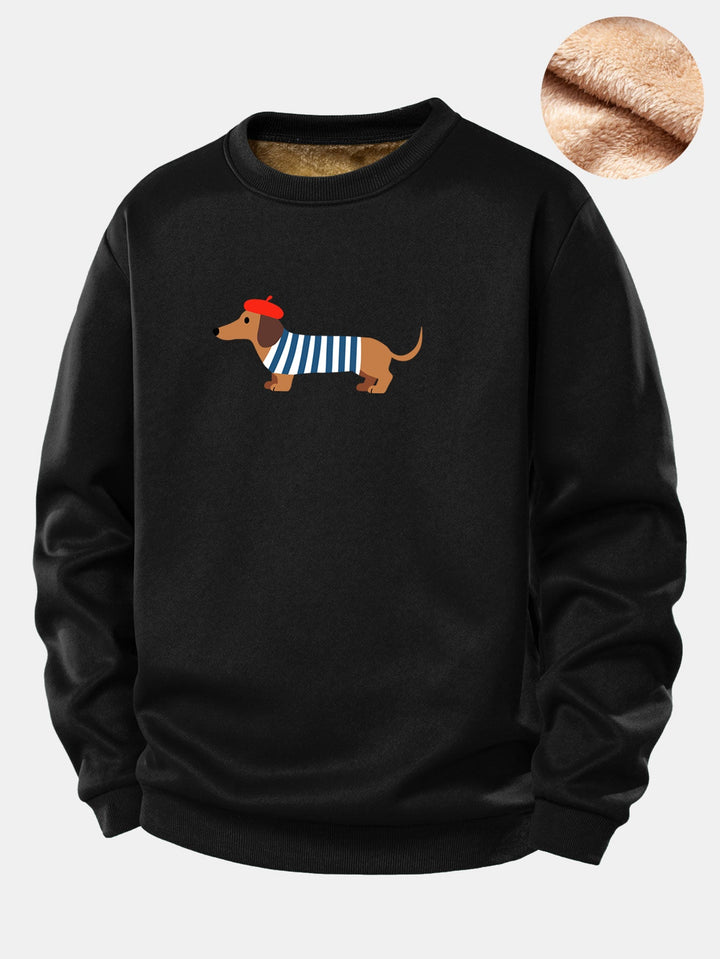 French Dachshund Print Teddy Fleece Lined Sweatshirt