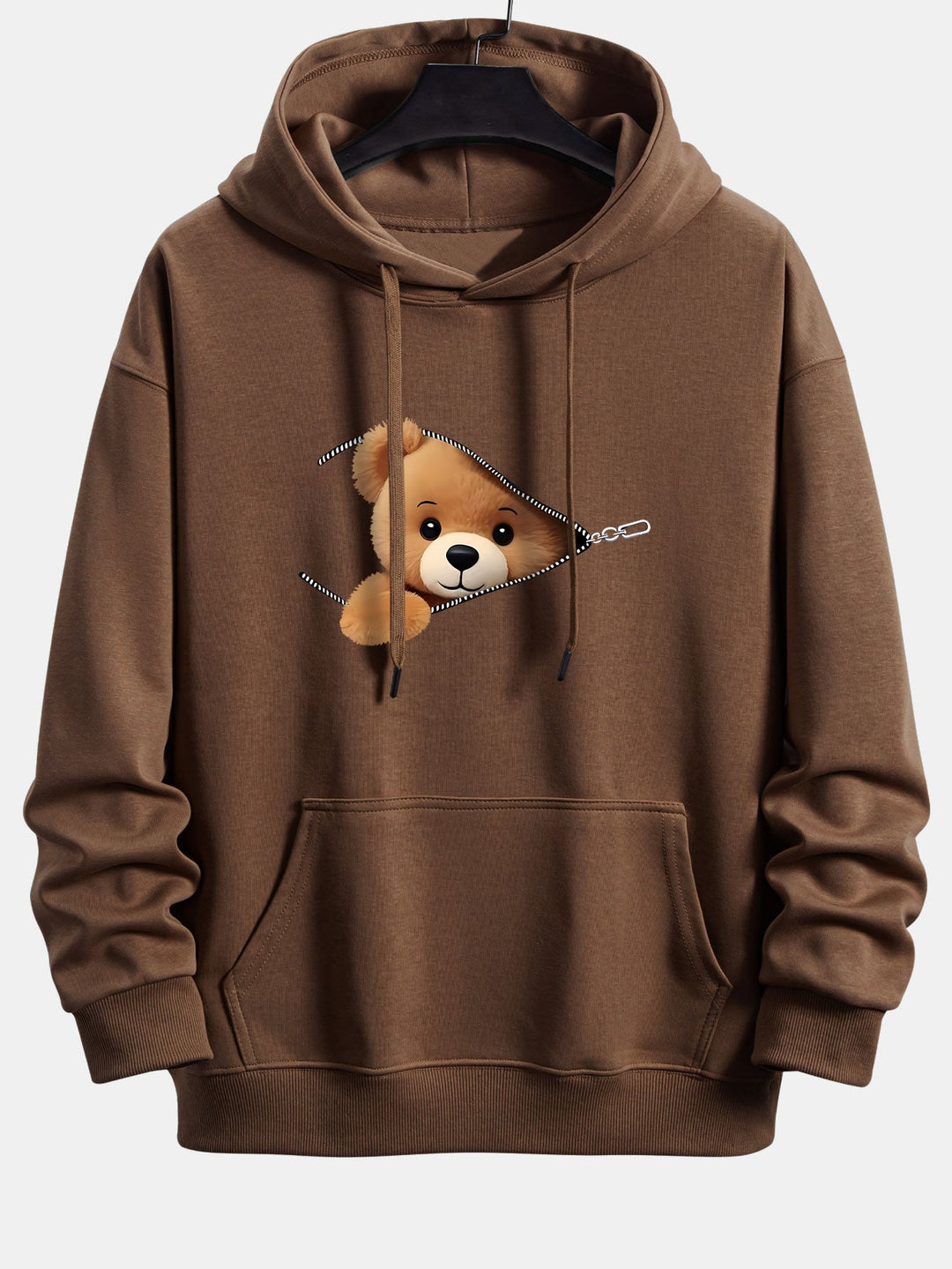 Zipper Bear Print Relax Fit Hoodie