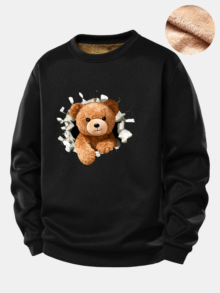 Teddy Bear Print Teddy Fleece Lined Sweatshirt