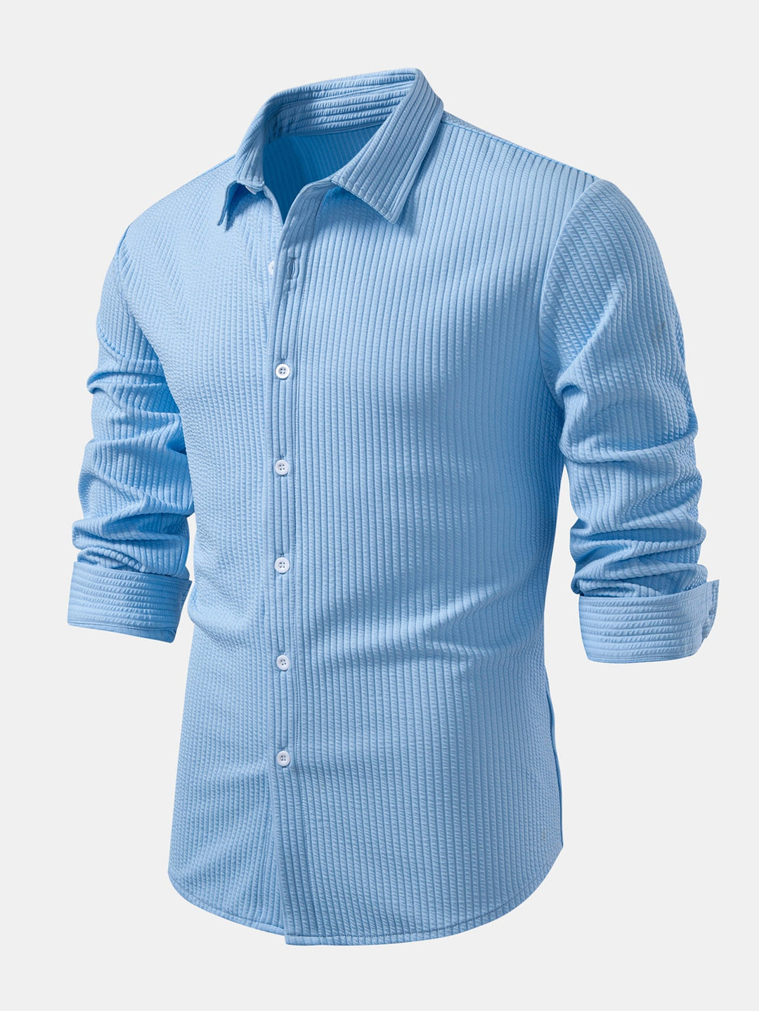 Long Sleeve Muscle Fit Ribbed Button Up Shirt