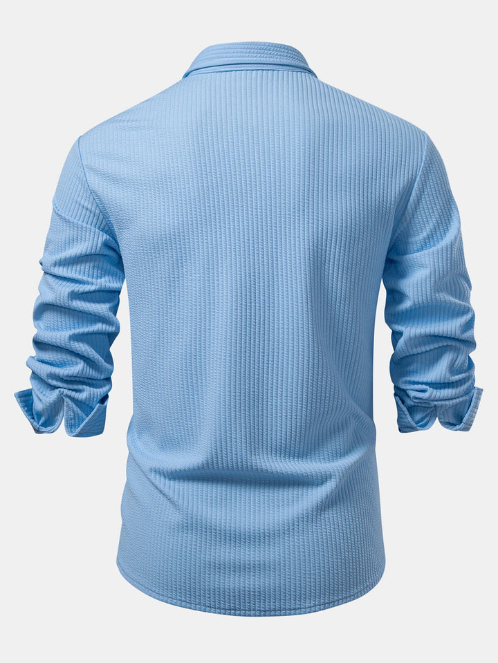 Long Sleeve Muscle Fit Ribbed Button Up Shirt
