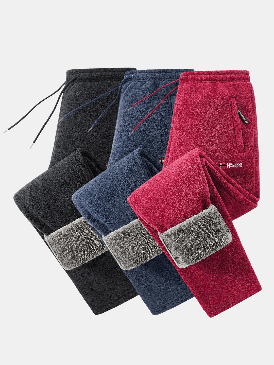 3 Pieces Teddy Lined Straight Leg Polar Fleece Pants