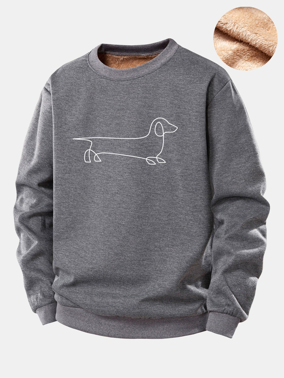 Line Dachshund Print Teddy Fleece Lined Sweatshirt