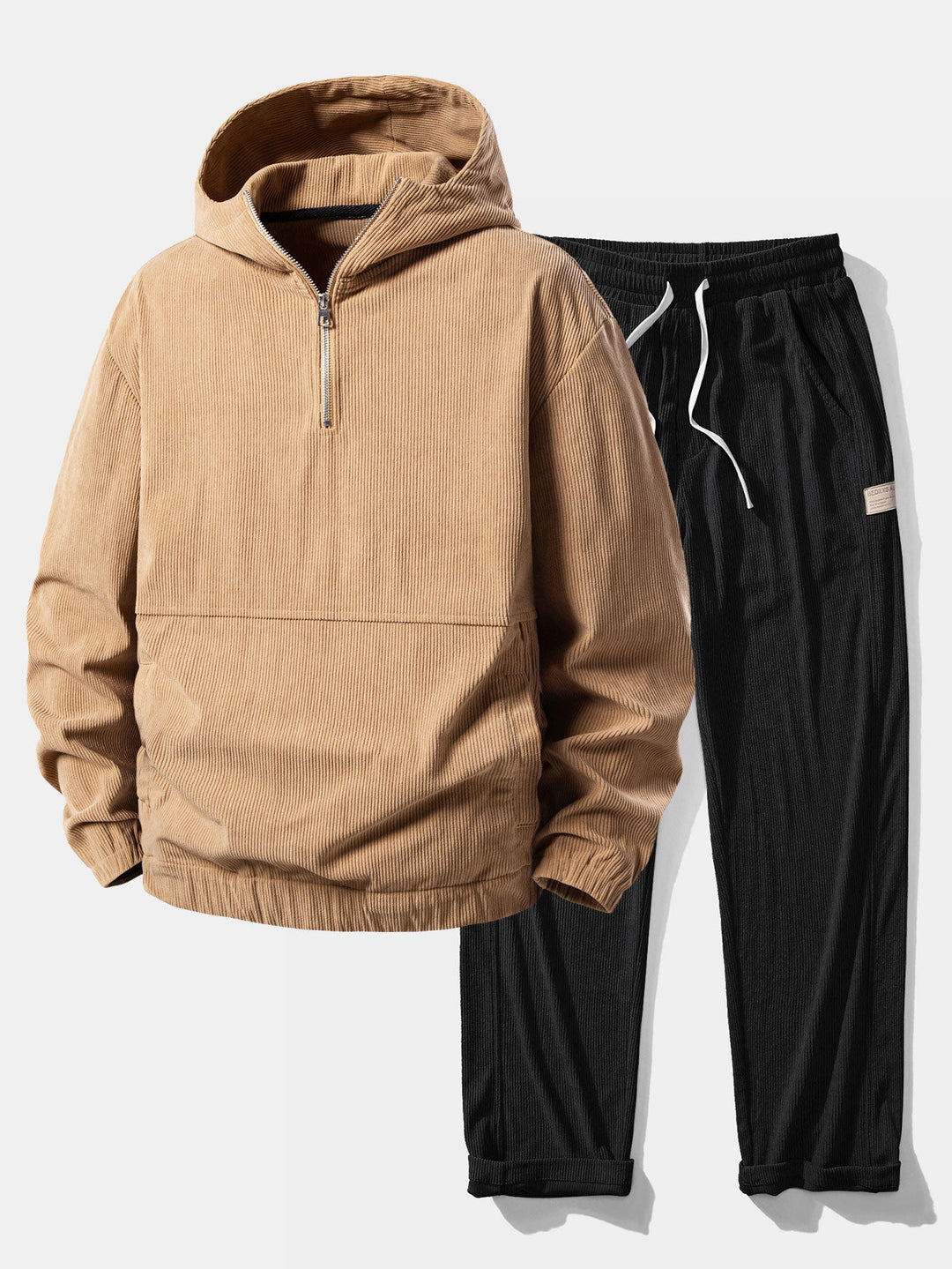 Relax Fit Corduroy Half-Zip Hooded Pullover & Straight Leg Corduroy Pants