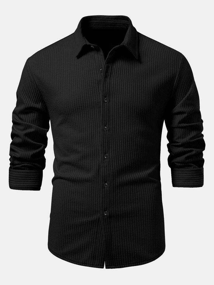 Long Sleeve Muscle Fit Ribbed Button Up Shirt
