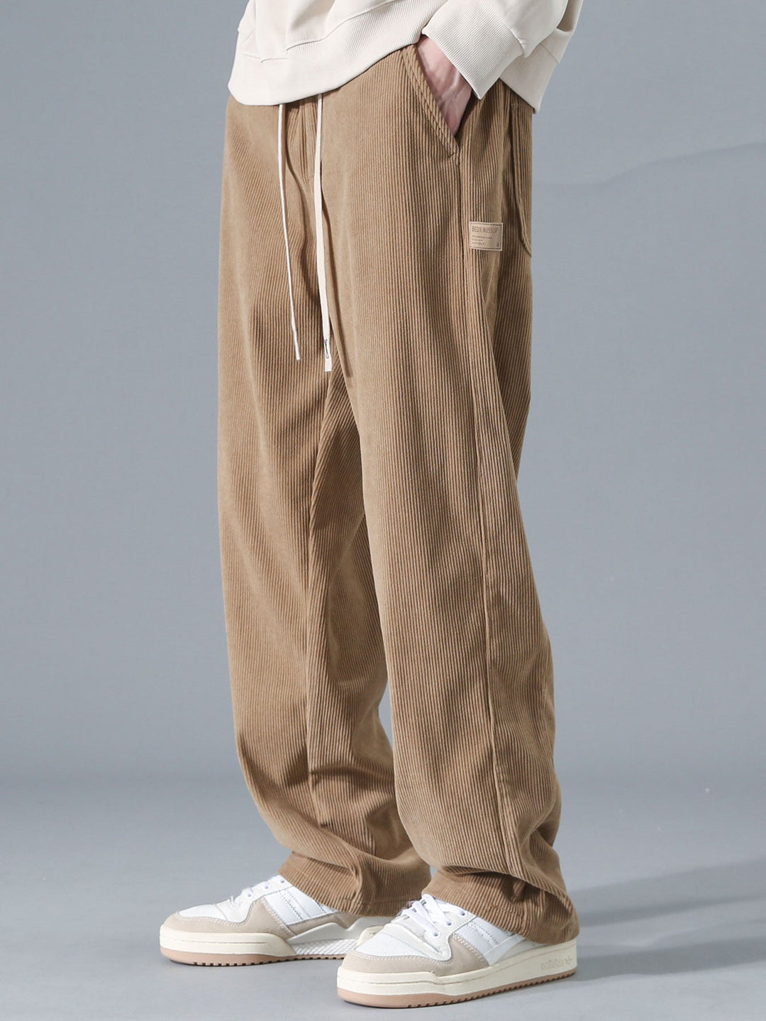 Relax Fit Contrast Corduroy Polo Collar Sweatshirt & Straight Leg Corduroy Pants
