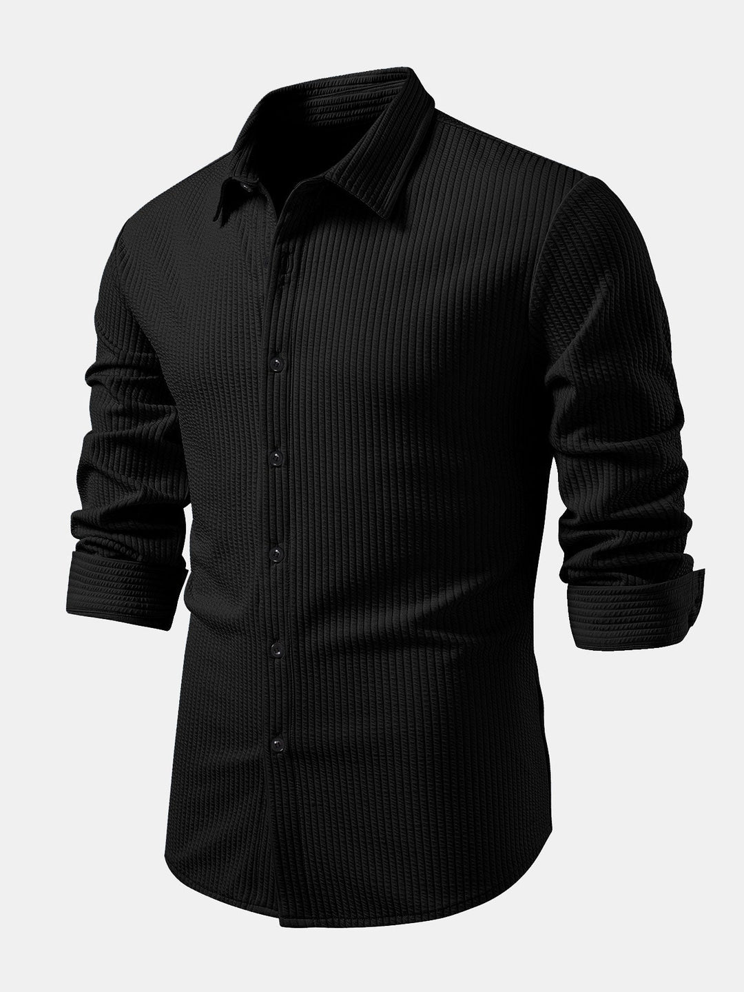 Long Sleeve Muscle Fit Ribbed Button Up Shirt