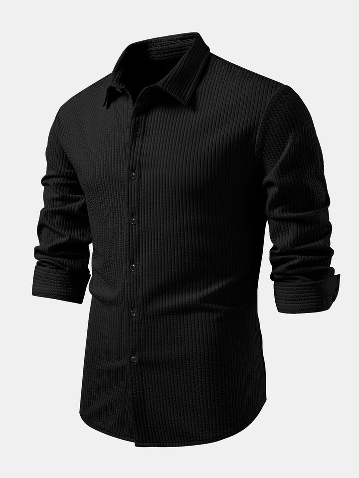 Long Sleeve Muscle Fit Ribbed Button Up Shirt