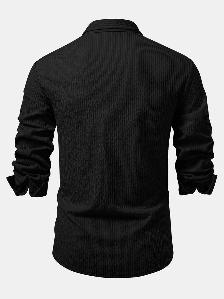 Long Sleeve Muscle Fit Ribbed Button Up Shirt