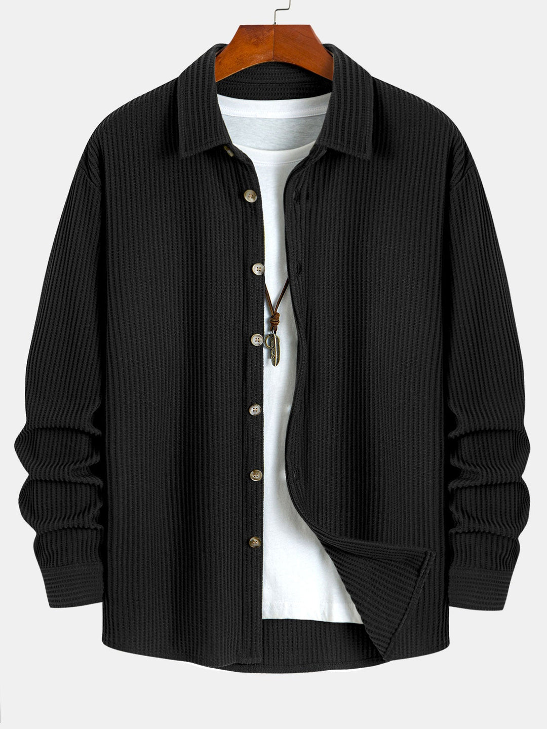 Long Sleeved Waffle Button Up Shirt