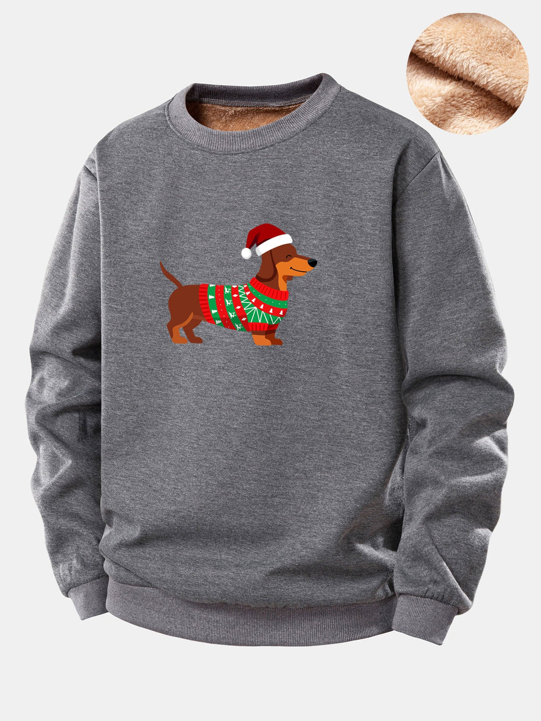 Christmas Dachshund Print Teddy Fleece Lined Sweatshirt