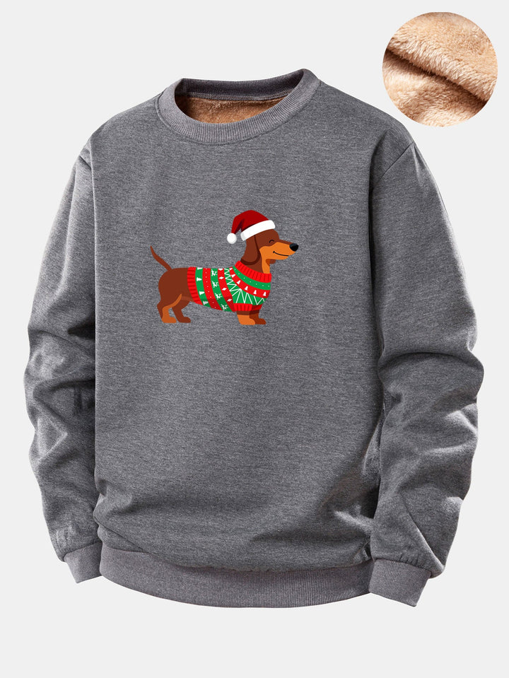 Christmas Dachshund Print Teddy Fleece Lined Sweatshirt