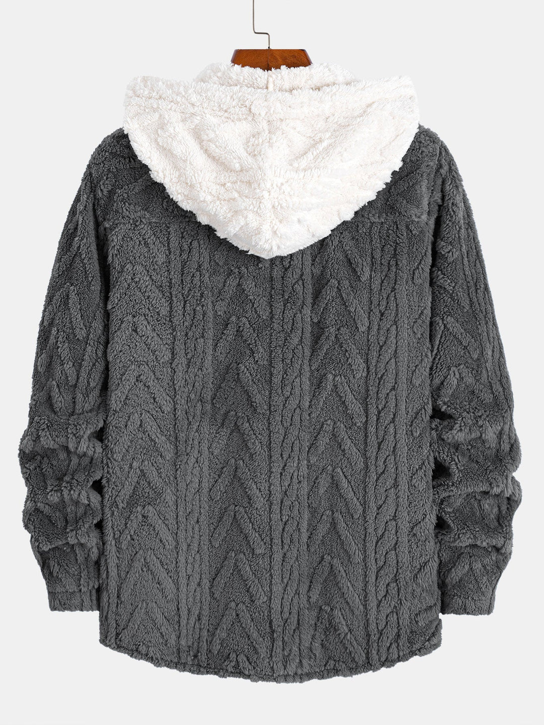 Contrast Geometric Jacquard Teddy Hooded Shirt