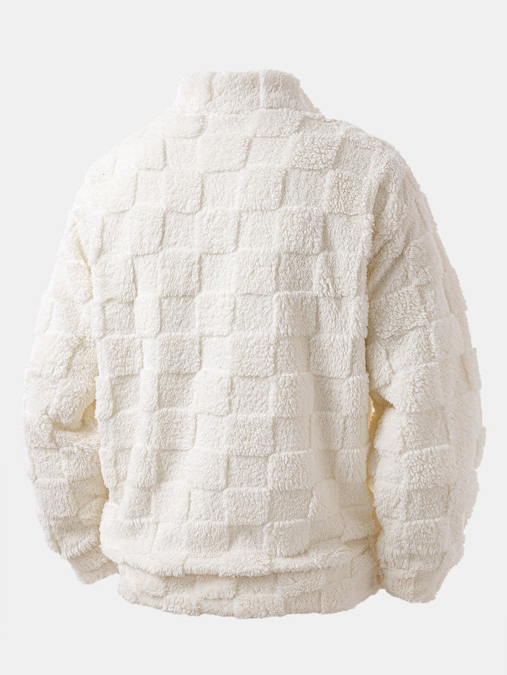 Chessboard Jacquard Teddy Quarter Zip Sweatshirt