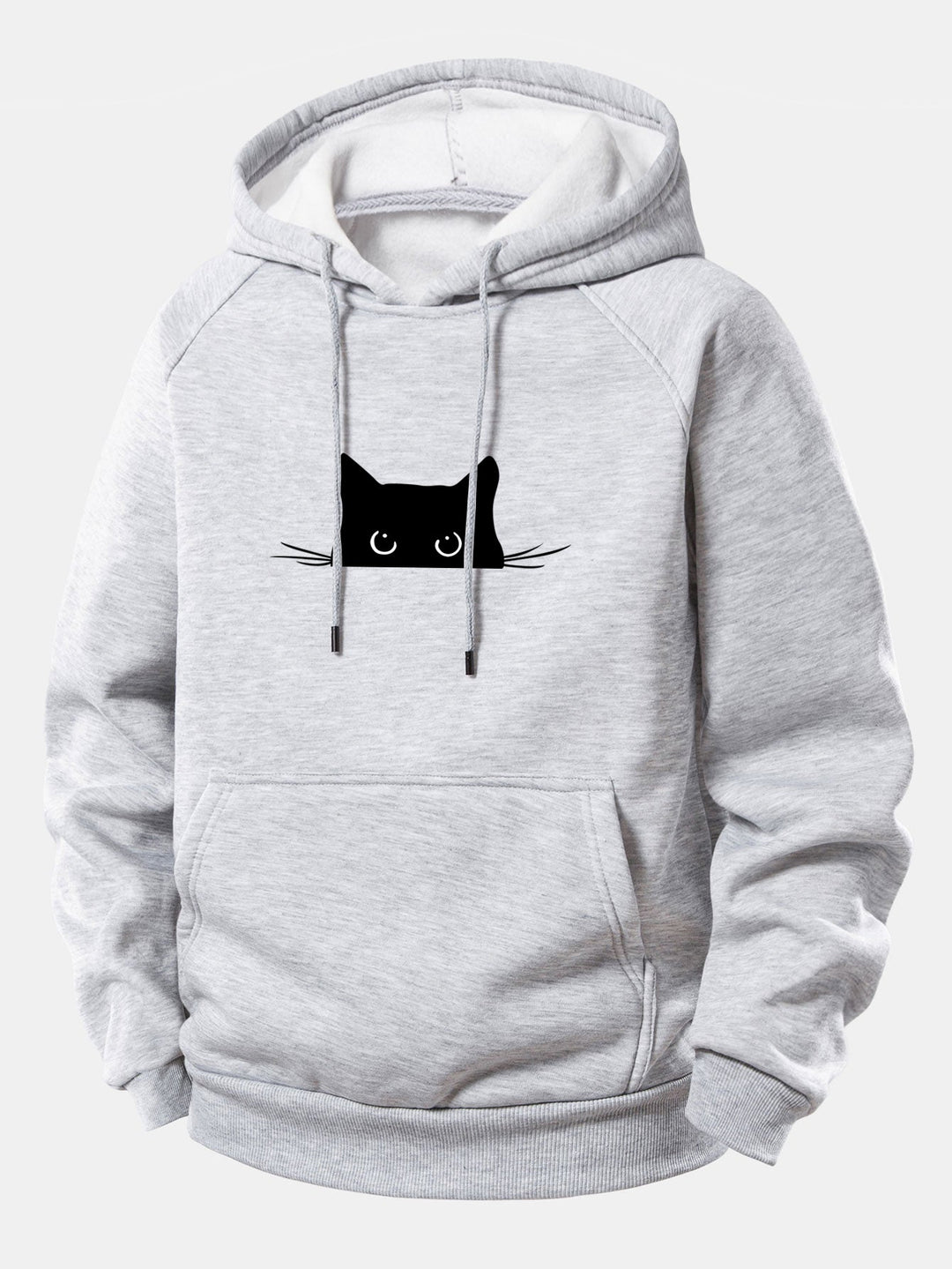 Black Cat Print Drawstring Hoodie