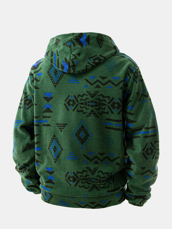 Relax Fit Tribal Geometry Teddy Hoodie & Shorts