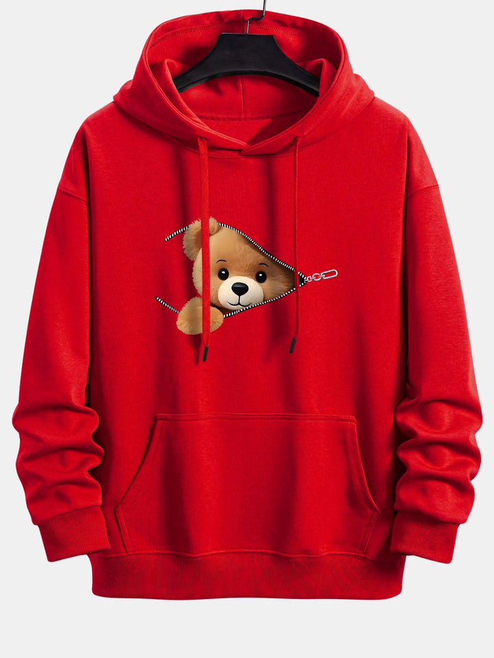 Zipper Bear Print Relax Fit Hoodie