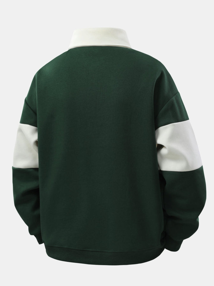 Relax Fit Color Block Patchwork Polo Sweatshirt