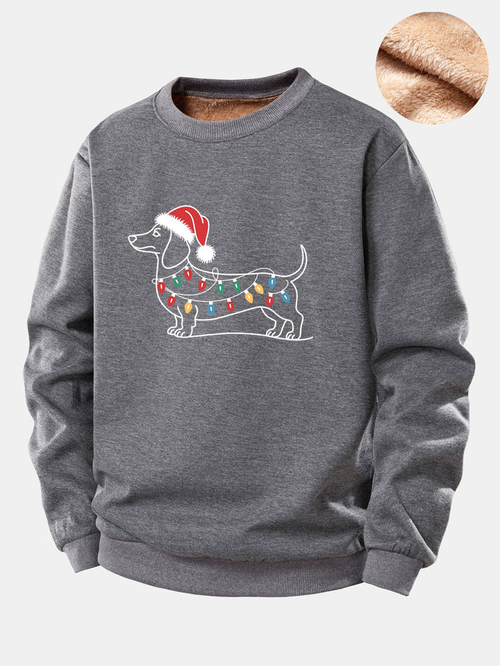 Christmas Light Dog Print Teddy Fleece Lined Sweatshirt