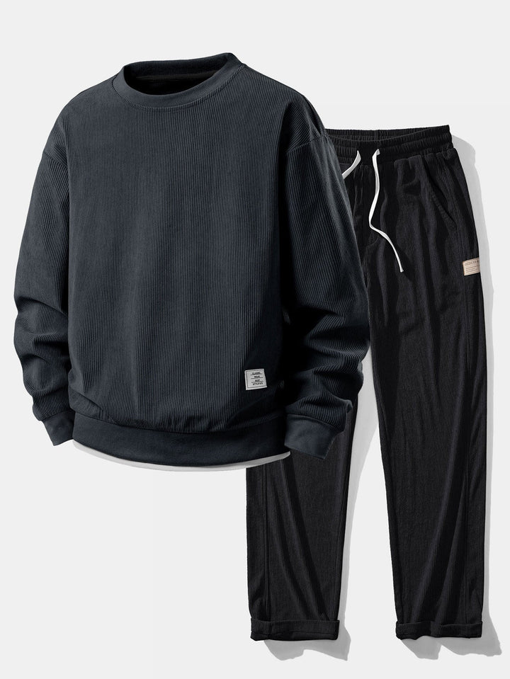 2 In 1 Crew Neck Stretch Corduroy Sweatshirt & Straight Leg Corduroy Pants