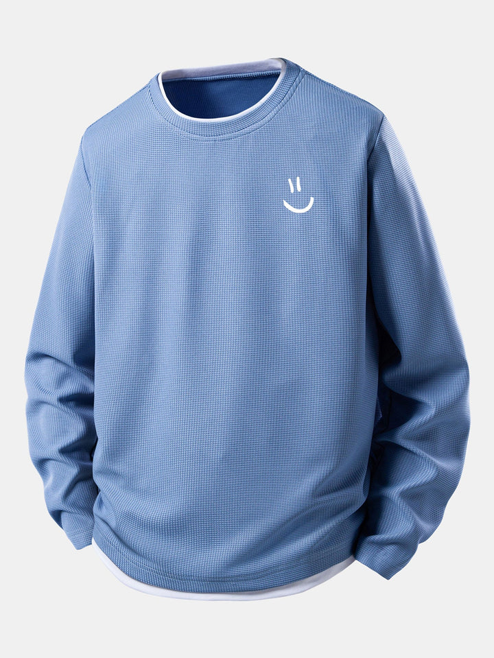 Smiley Face Print 2 In 1 Long Sleeved Waffle T-Shirt