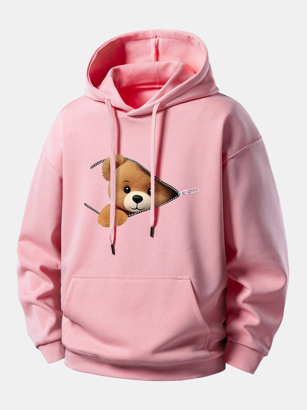 Zipper Bear Print Relax Fit Hoodie