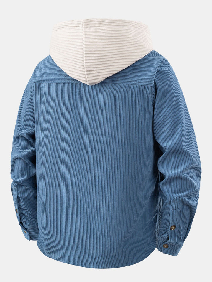 Long Sleeved Contrast Corduroy Hooded Shirt