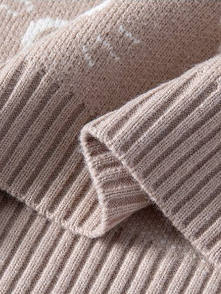 Color Block Cat Print Crew Neck Sweater