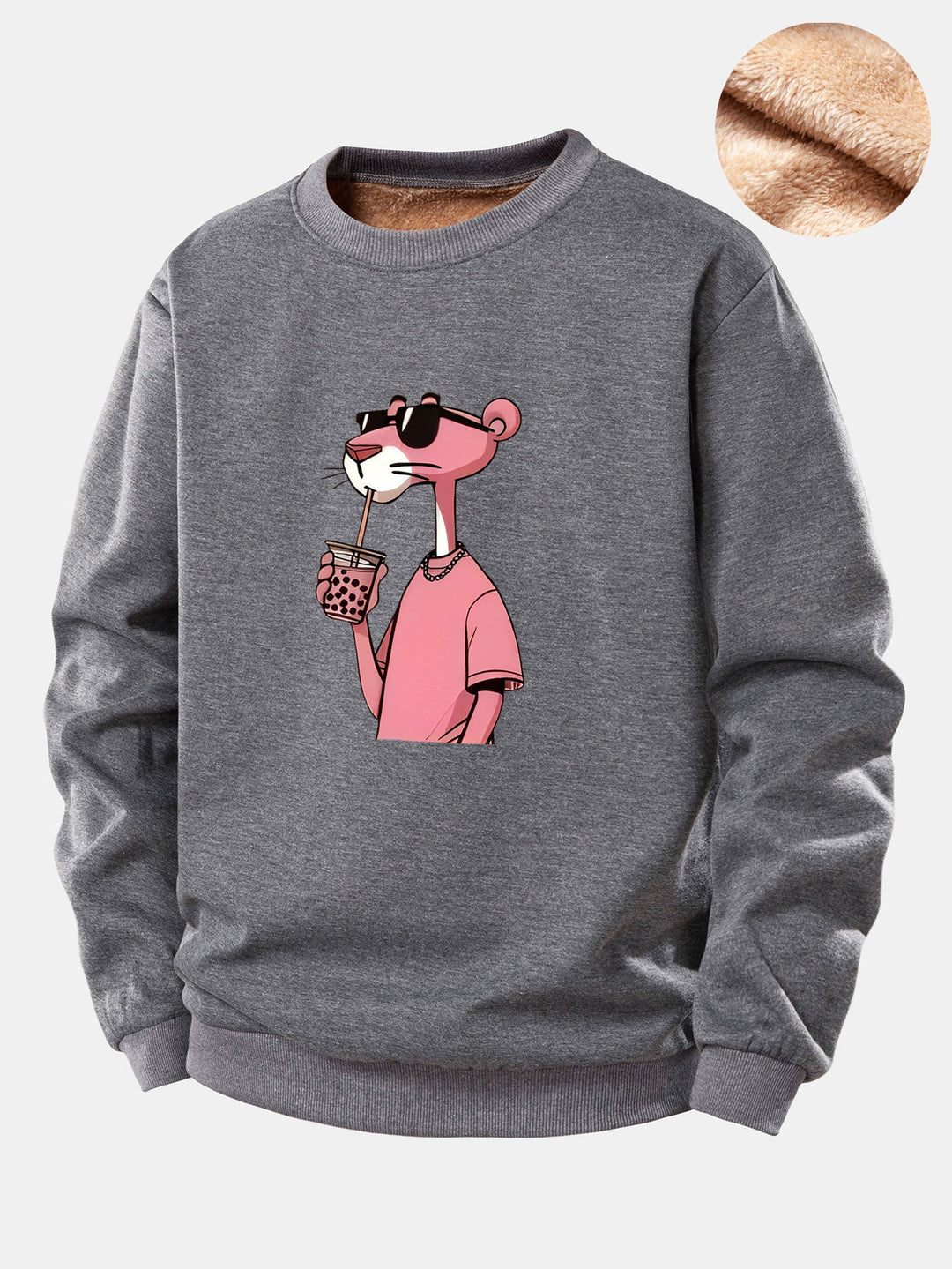 Pink Panther Print Teddy Fleece Lined Sweatshirt
