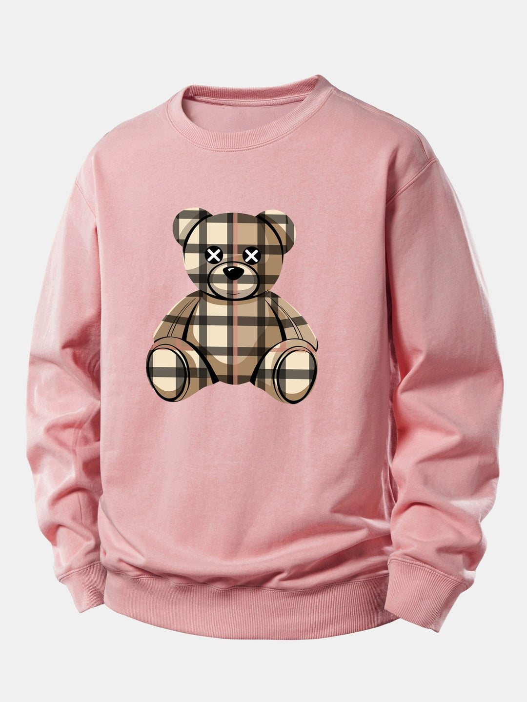 Checkered Bear Print Relax Fit Sweatshirt
