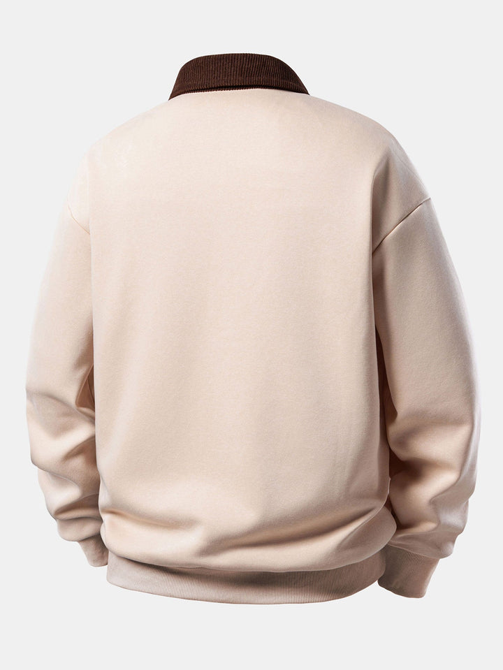 Relax Fit Contrast Corduroy Polo Collar Sweatshirt & Straight Leg Corduroy Pants