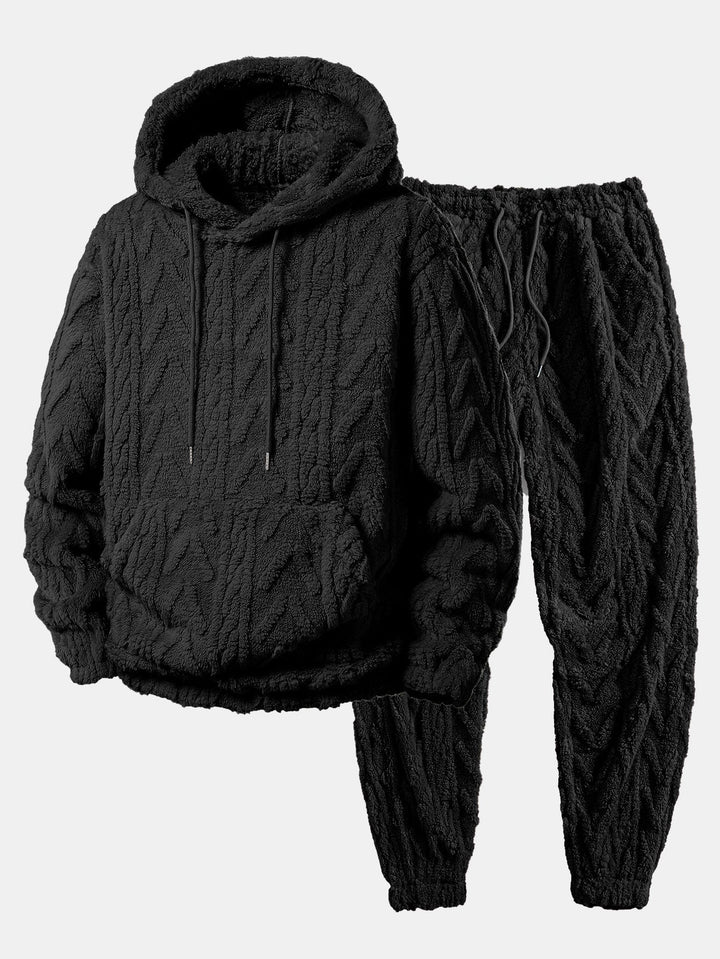 Geometric Jacquard Teddy Hoodie & Jogger Pants