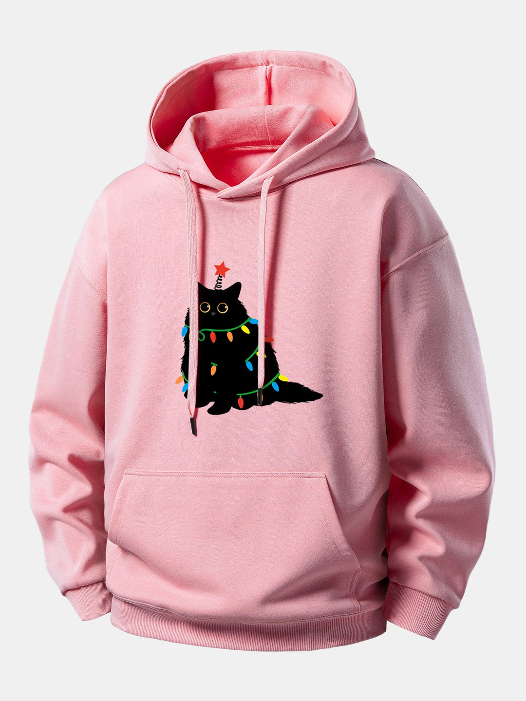 Colorful Light Black Cat Print Relax Fit Hoodie