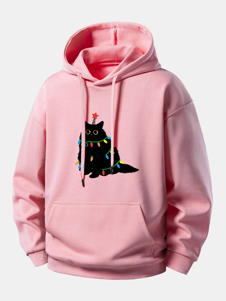 Colorful Light Black Cat Print Relax Fit Hoodie