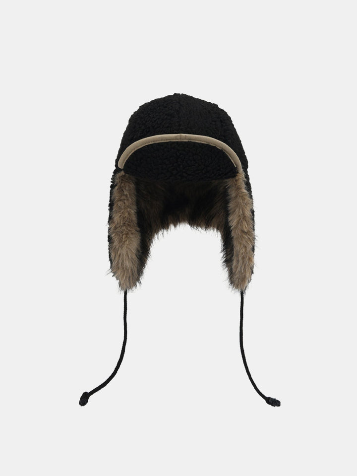 Faux Fur And Lambskin Fleece Patchwork Winter Thickened Warm Earflap Hat