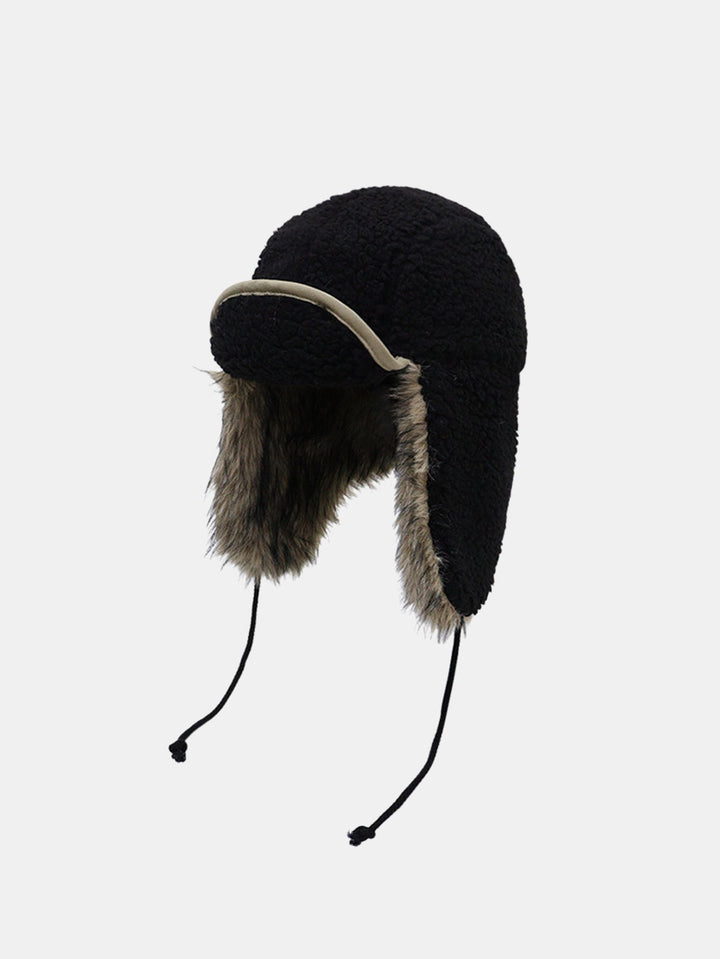 Faux Fur And Lambskin Fleece Patchwork Winter Thickened Warm Earflap Hat