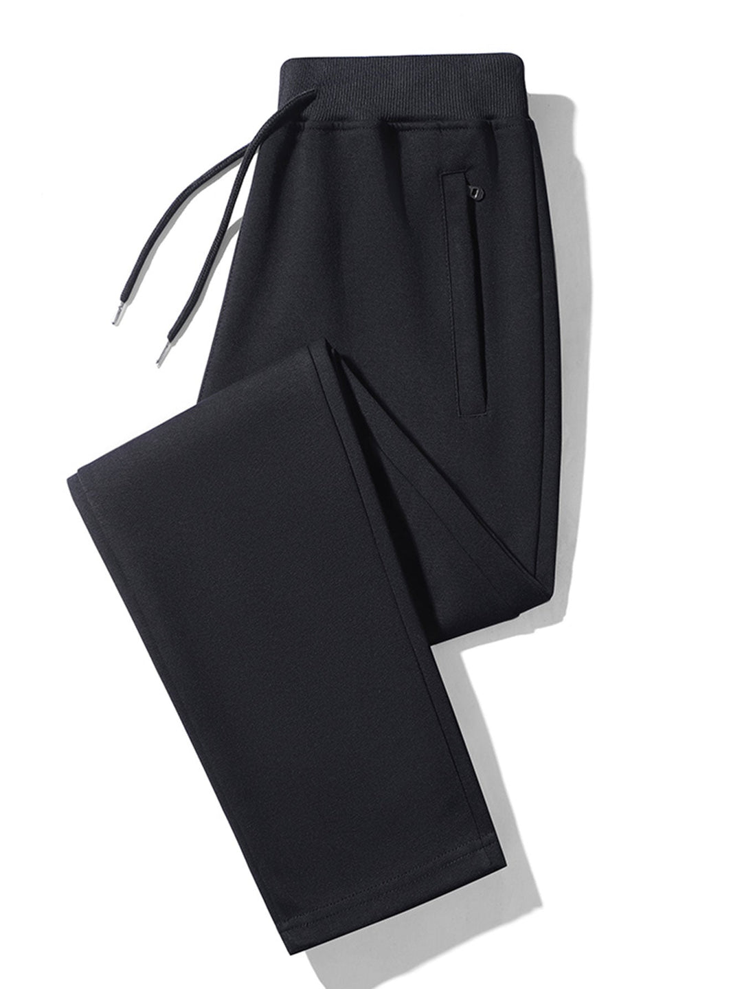 Solid Zipper Pocket Cotton Straight Leg Pants