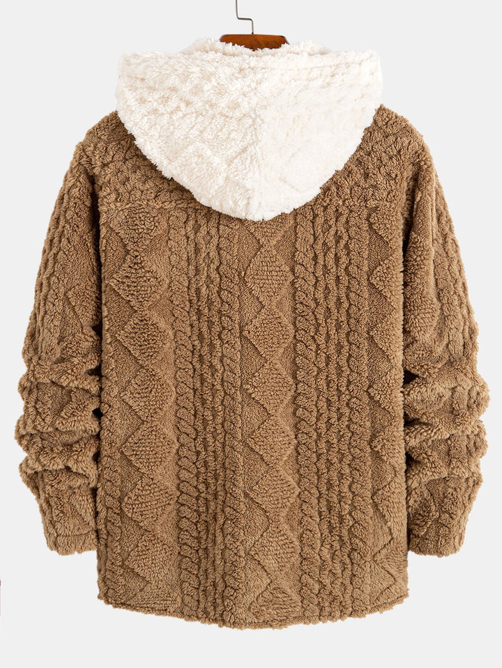 Geometric Jacquard Teddy Hooded Shirt