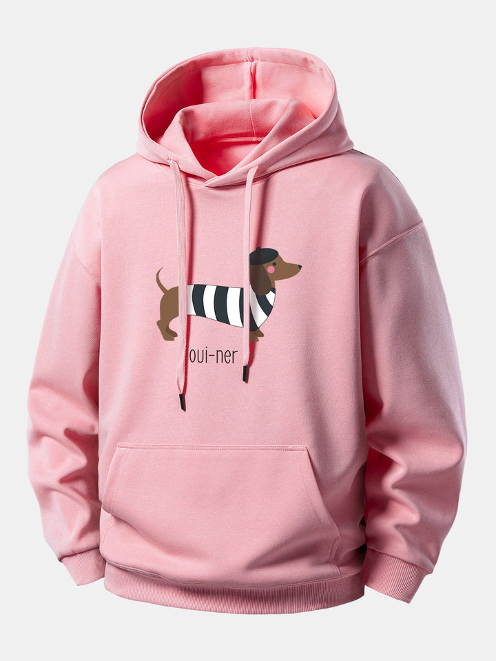 French Dachshund Print Relax Fit Hoodie