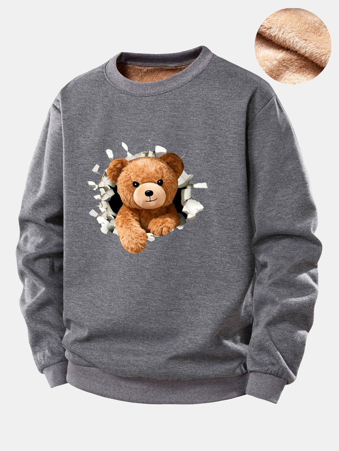 Teddy Bear Print Teddy Fleece Lined Sweatshirt