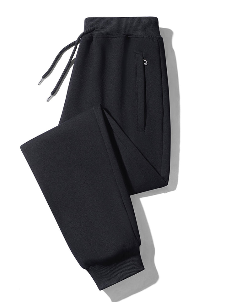 Solid Zipper Pocket Cotton Jogger Pants