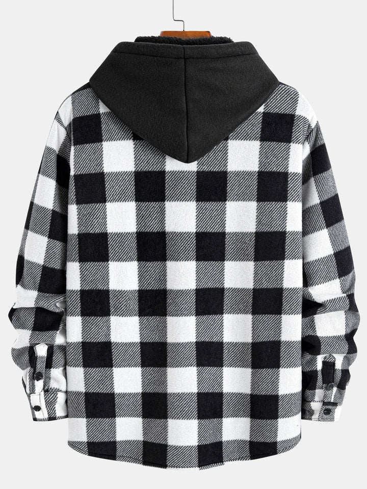 Flannel Fleece Lined Zip Up Hooded Shirt