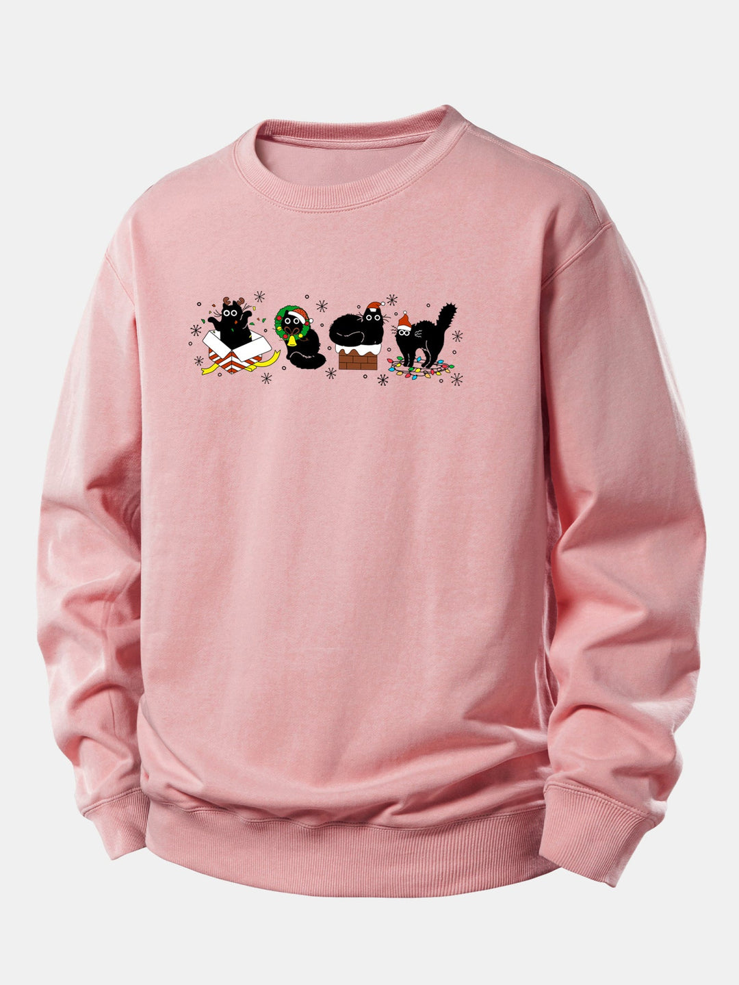 Christmas Black Cat Print Relax Fit Sweatshirt