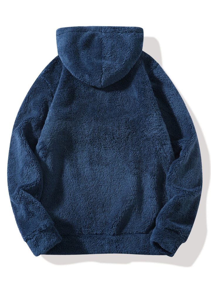 Letter Embroidery Teddy Half-Zip Hoodie