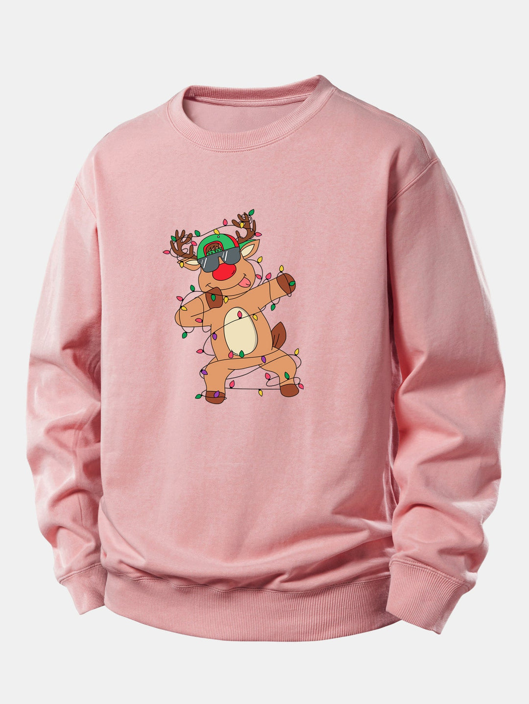 Christmas Lights Reindeer Print Relax Fit Sweatshirt