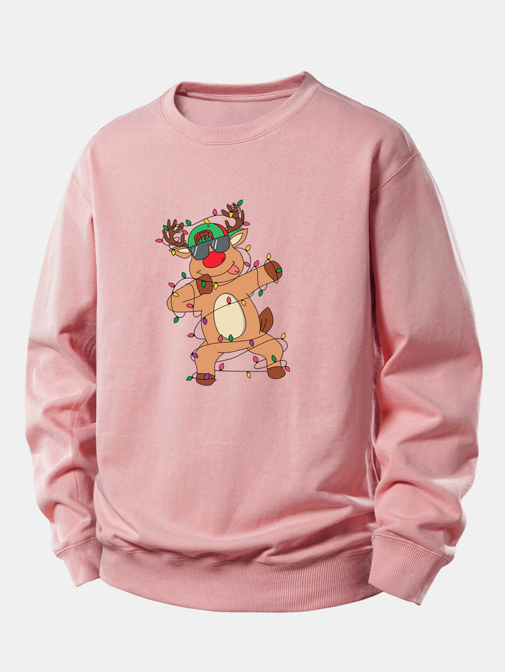 Christmas Lights Reindeer Print Relax Fit Sweatshirt