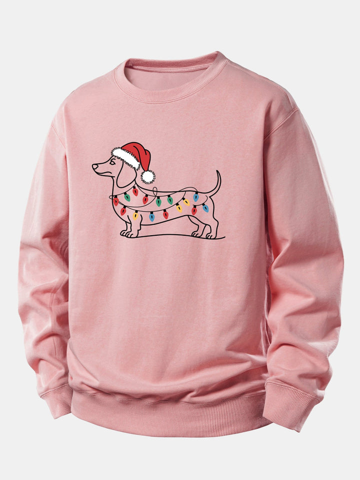 Christmas Light Dog Print Relax Fit Sweatshirt